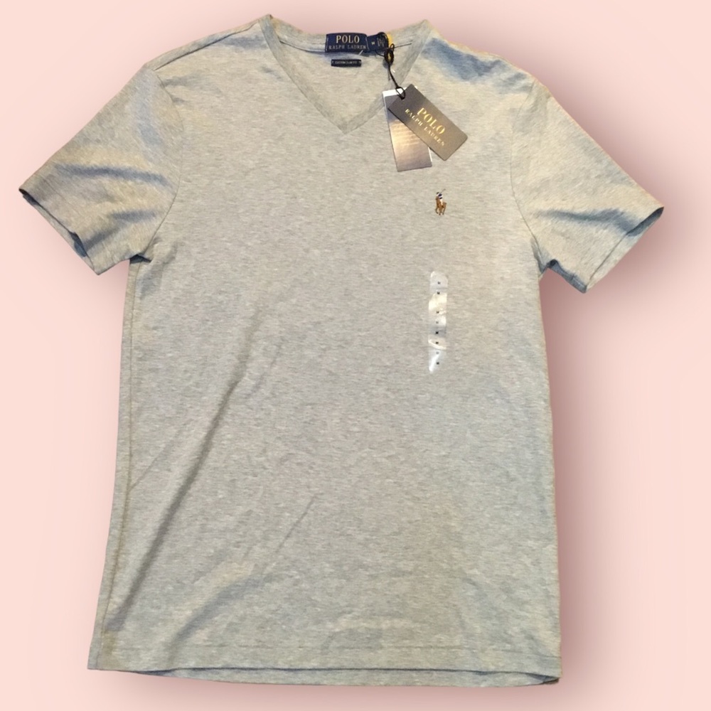 Ralph Lauren Polo Mens Retro Slim Fit V-Neck Tee (Gray)